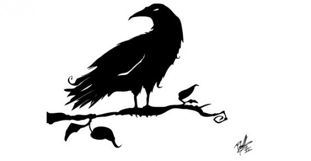 Crow Silhouettes standing on branch Free Vector