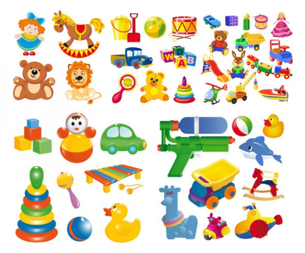 Cartoon Vector with many Colorful Toys