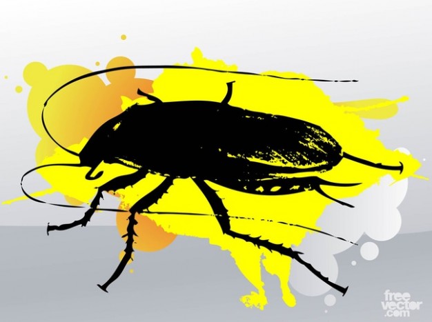 Cucaracha with yellow paint stain over grey background