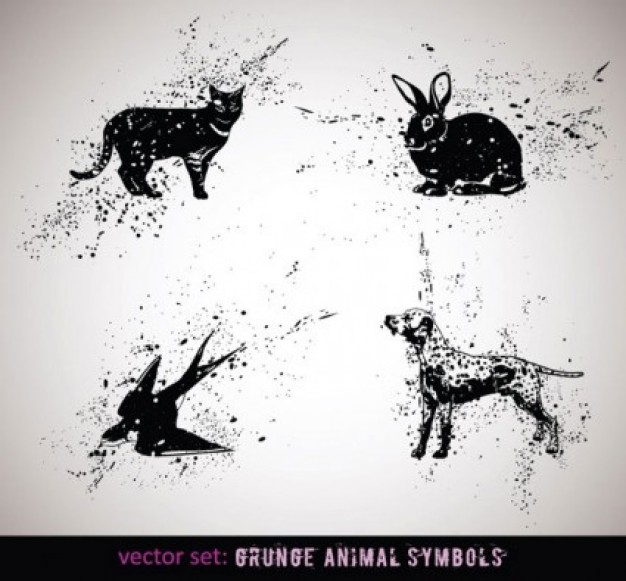 Cute animals vector in ink like swallow cat dog rabbit