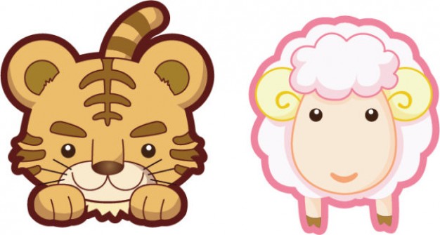 Cute brown tiger pink lamb sheep vector material