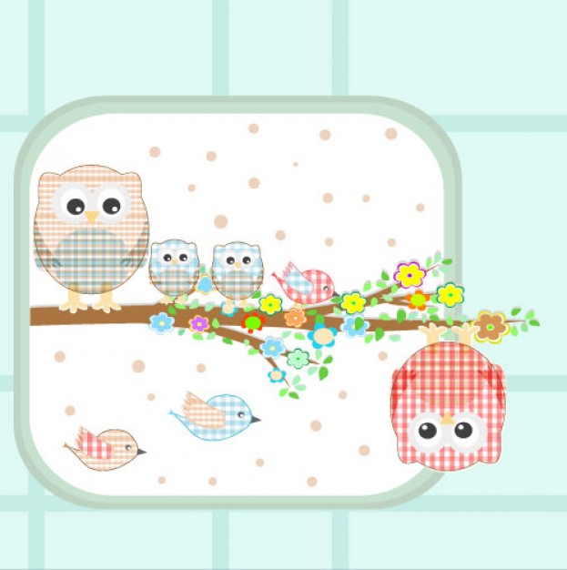 cute cartoon illustration with owls cartoon on the branch