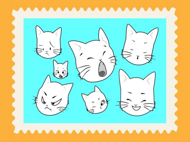 Cute cartoons cat face vector stamp