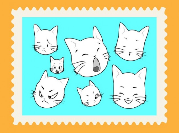 Cute cartoons cat face vector stamp