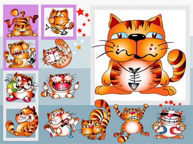 Cute cat cartoon vector material with different expression