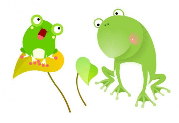 Cute frog family sitting on the leaf vector material