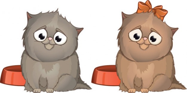 Cute gray cat pair and one with ribbon cartoon image