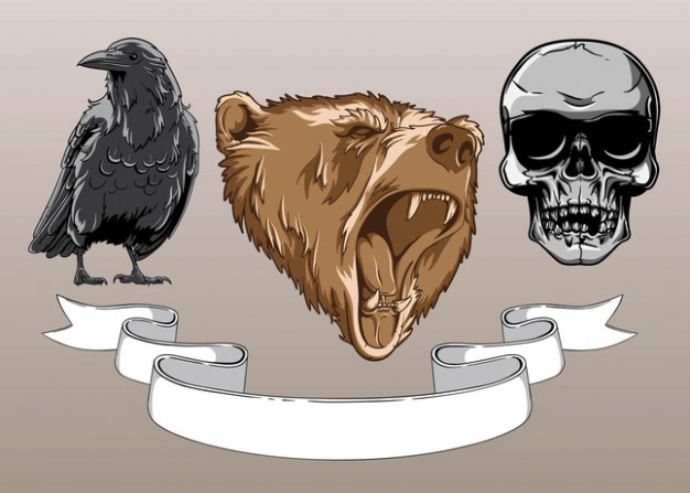 Danger animals and skull on ribbon Vector Art