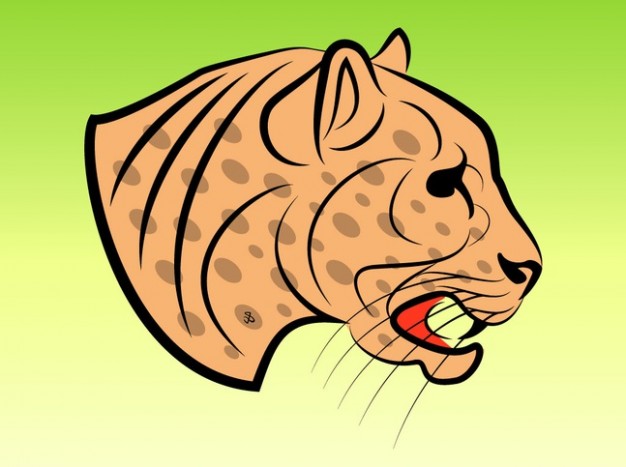 Dangerous Jaguar side view vector clip art with green yellow background