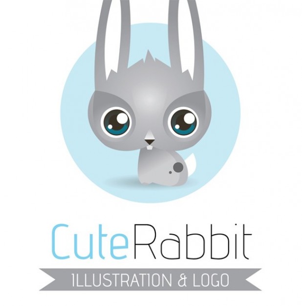 Cute cartoon rabbit logotype graphic with light blue cycle background