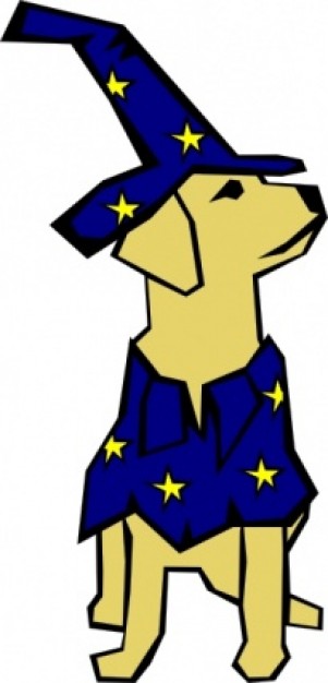 dog with magic hat and clothing drawn by straight lines wizard costume clip art
