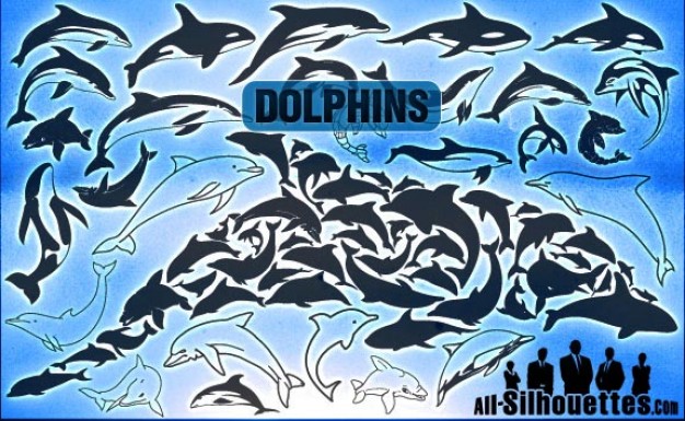 Dolphins Silhouettes Vector over blue water background