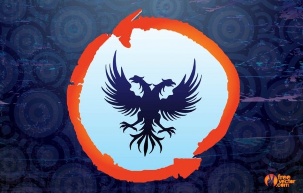 Double Headed Eagle in orange circle over vintage blue background