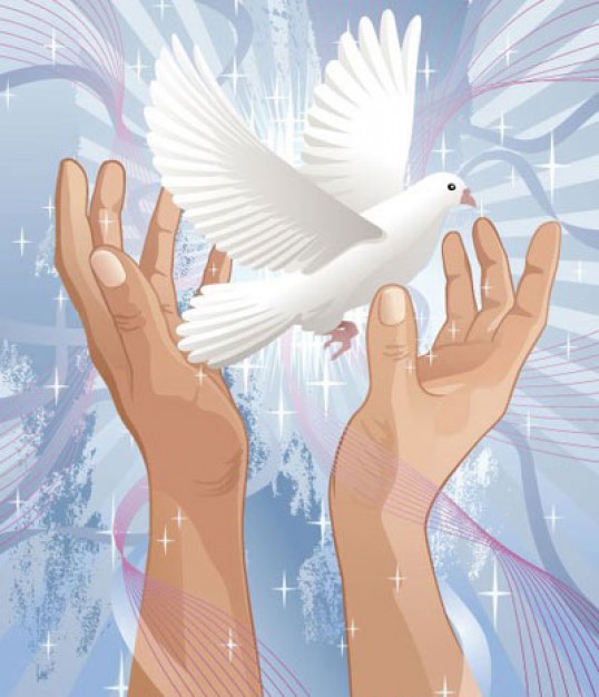 dove flying out Hands Wish For Peace