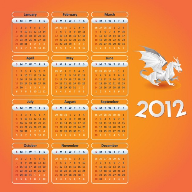 dragon new year calendar with orange background