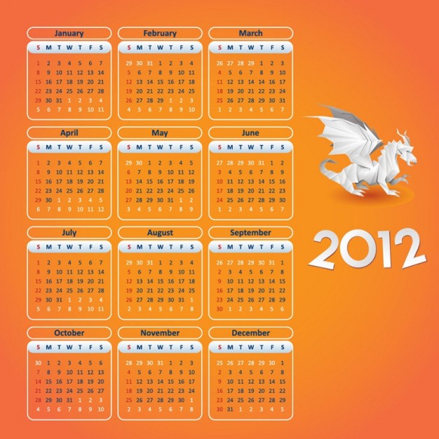 dragon new year calendar with orange background download Free Animal