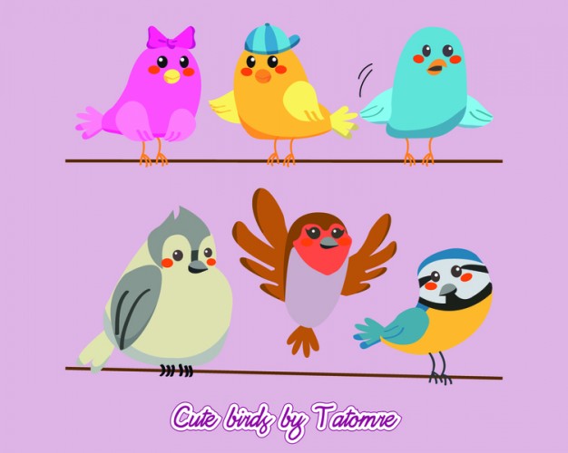 Cute Bird with different color feather dress Vectors
