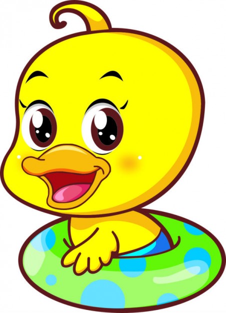 Cute  Little yellow duck illustration with lifebelt