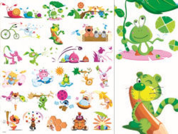 various of insects and animals including green frog tiger