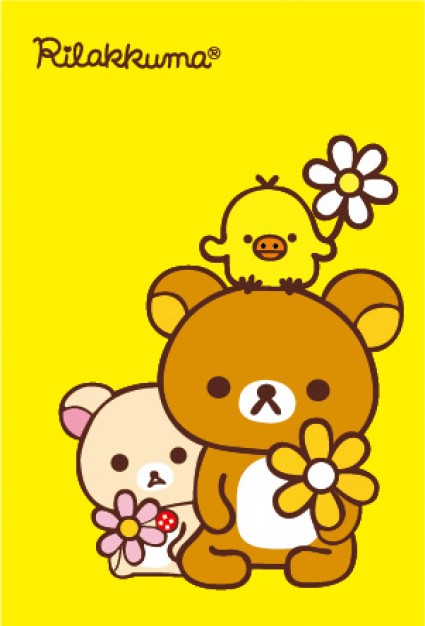 Easily Bear rabbit bird with flower vector file over yellow background