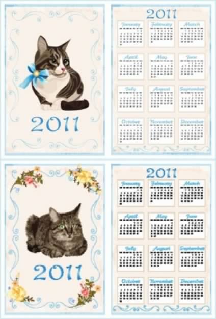 cute cat with ribbon 2011 calendar template