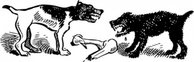 Dogs Fight Over Bone silhouette clip art