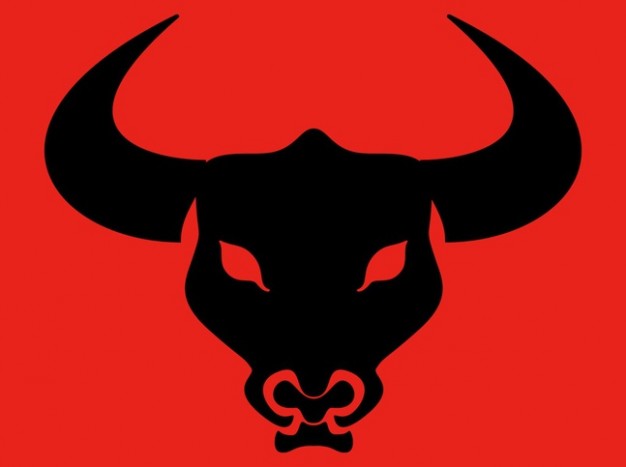 aggressive angry bull head with red background