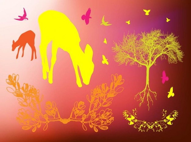 Beautiful golden wildlife silhouettes with Pink background
