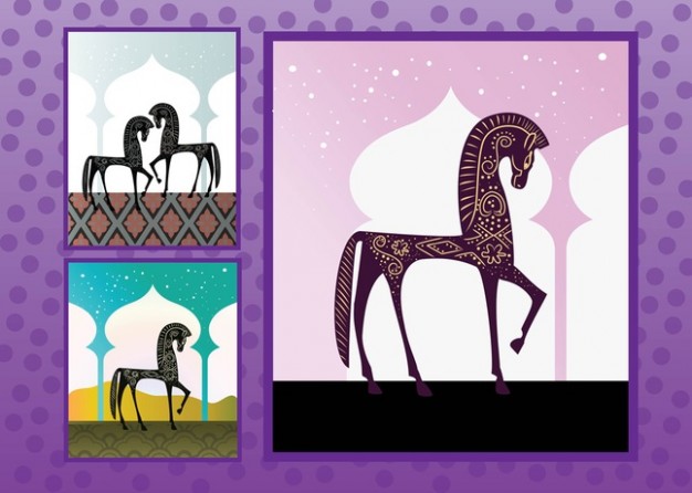 elegant Arabian Horses arounded with purple border