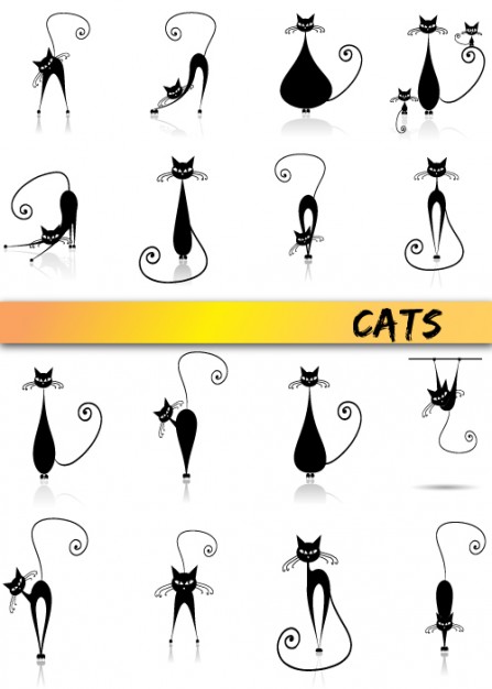 elegant black cats Stick figure black Vector