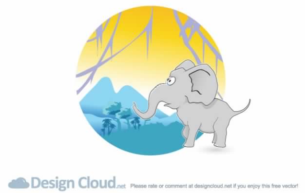 Elephant with landscape circle including mountain