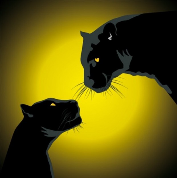 Pair of black panthers with night glow