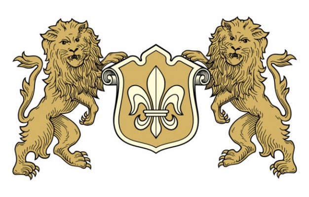 european pattern that brown lion pair hang with shield