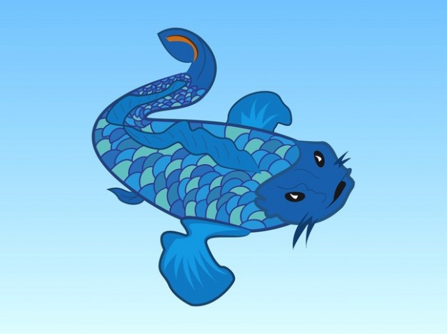 Evil fish swimming cartoon vector with light blue background