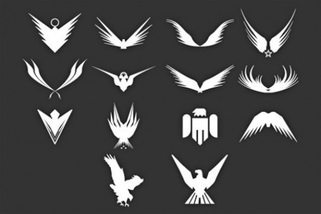 Heraldic silhouette of eagles and birds