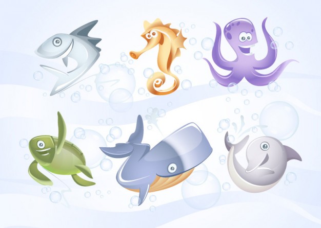 Marine animals vector set with Collection,Dolphin