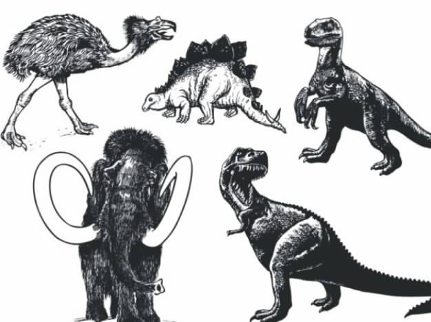 Extinct animal vector material including dragon mammoth ostrich