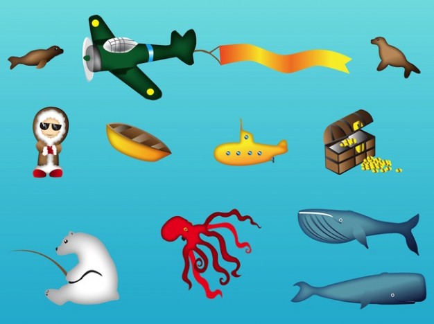 treasure chest ocean animals vector with water background