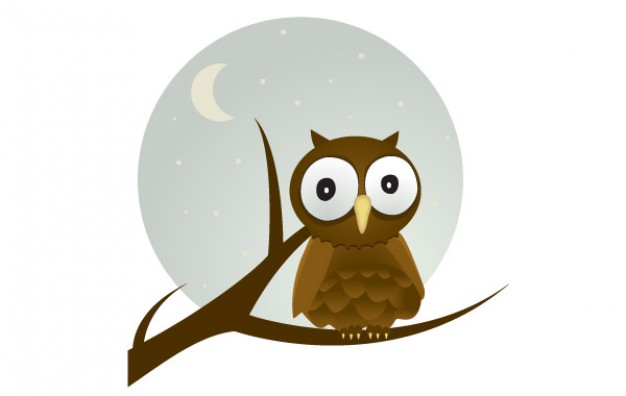 big eyes Owl with moon and branch Free Vector