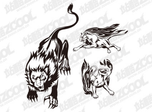 Fire Lion totem vector clip art material over gray background