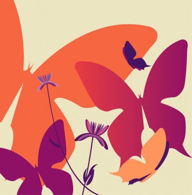flutterby with butterfly and flowers over earth yellow back