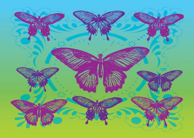 Free Vector Butterflies over blue and green background