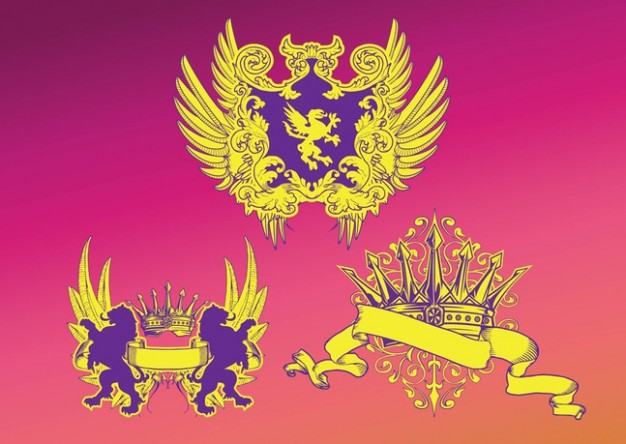 Free Vintage Shields Vectors with golden lion eagle crown