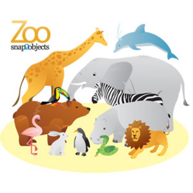 Free Zoo Animals Vector like elephant dolphin bear giraffe lion penguin crane etc