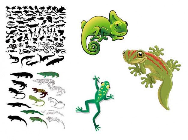 frog chameleon reptiles Vector silhouette