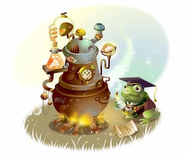 Frog doctor having a experiment cartoon illustration vector