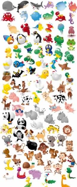 Funny Animals clip art in colorful