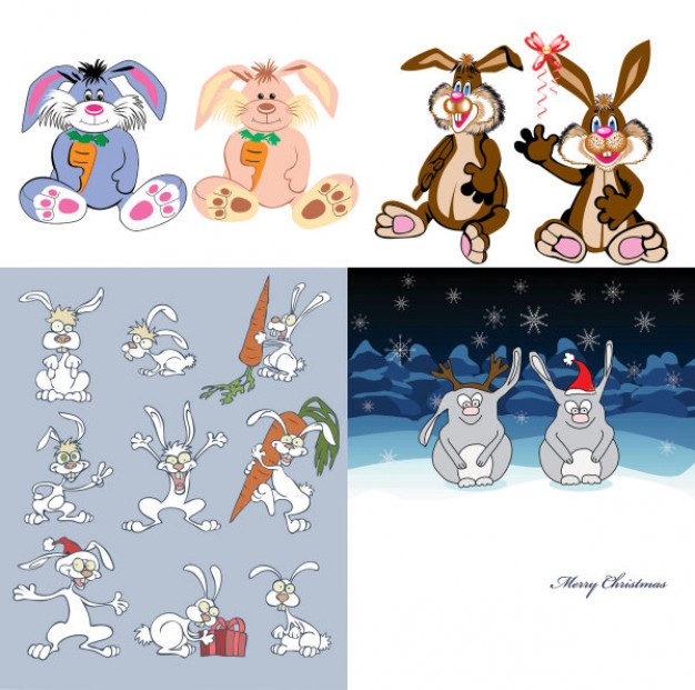 funny crazy rabbit and sitting rabbits set