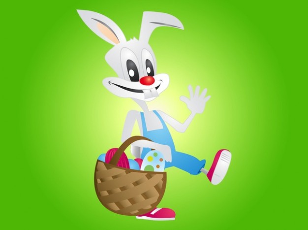 Funny easter bunny hang with egg basket vector