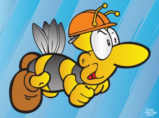 worker bee Cartoon with blue stripe